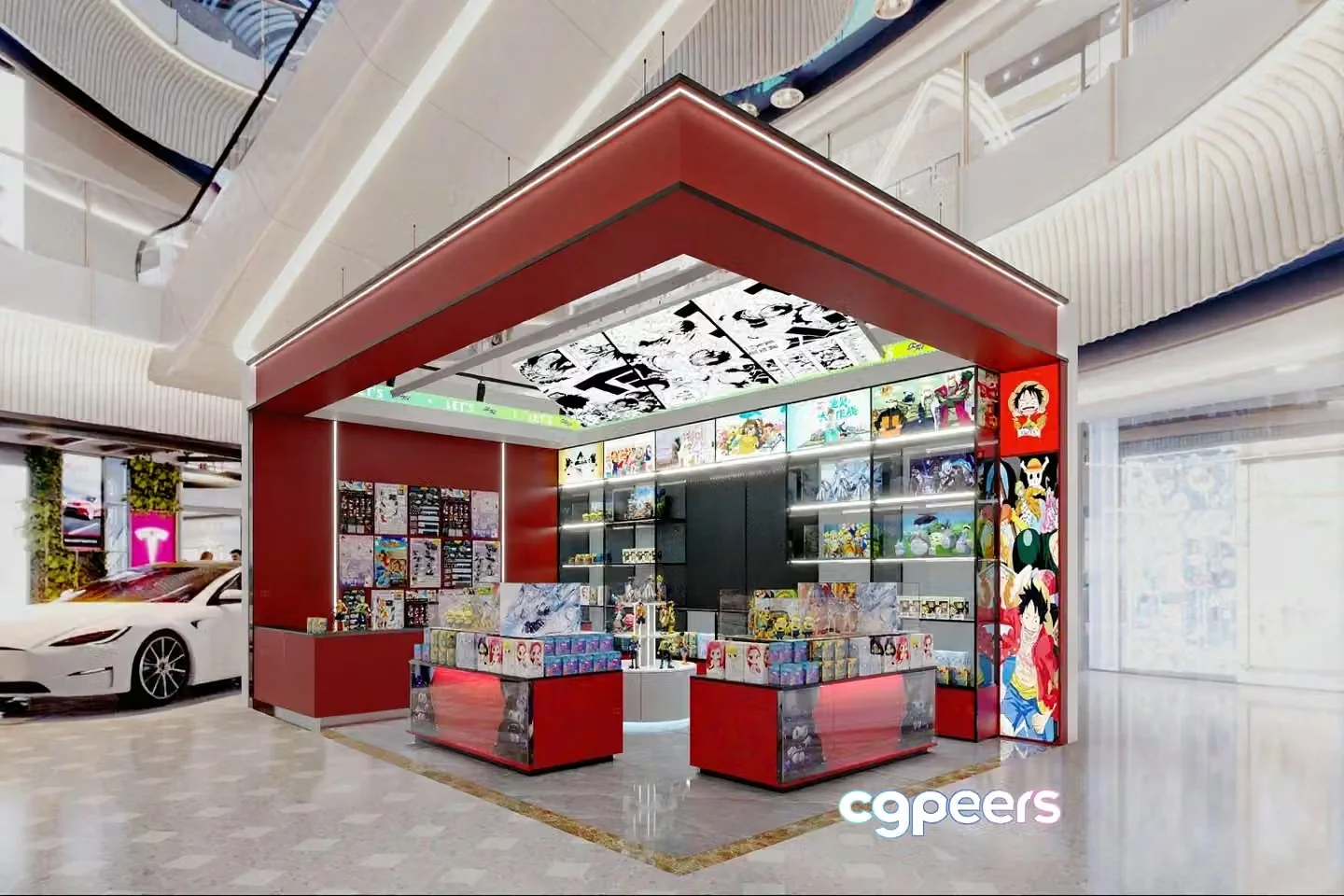A Store With A Red And White Color Scheme 3D Model – 7701 – CORONA Render