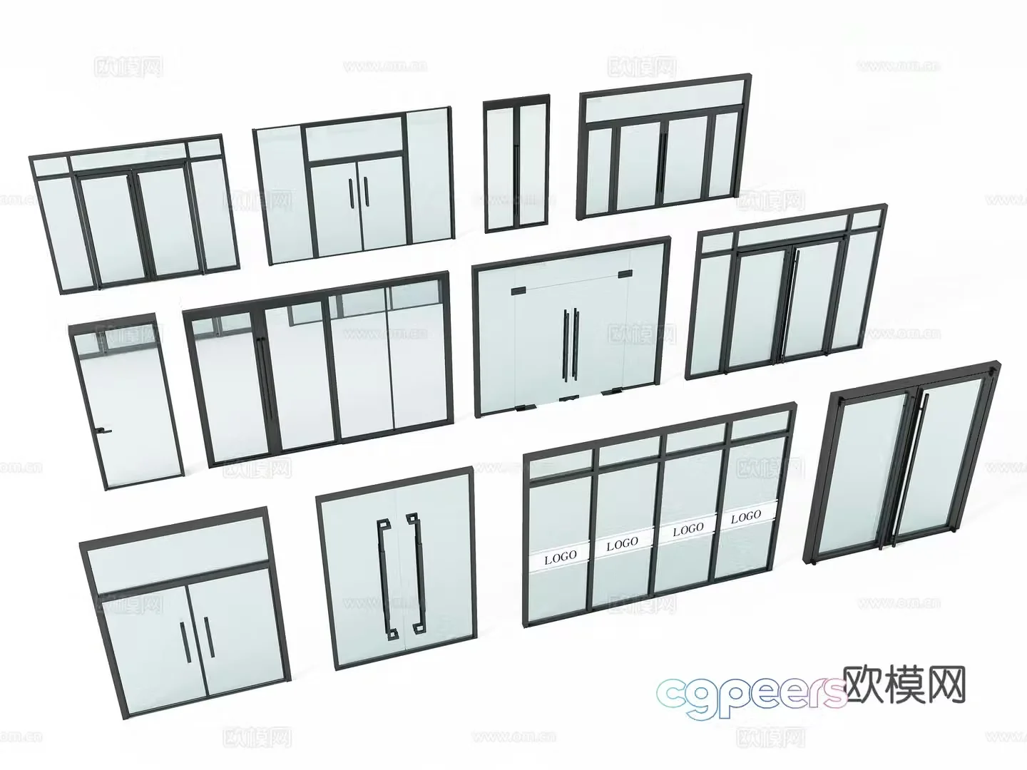Modern glass door combination 3D model