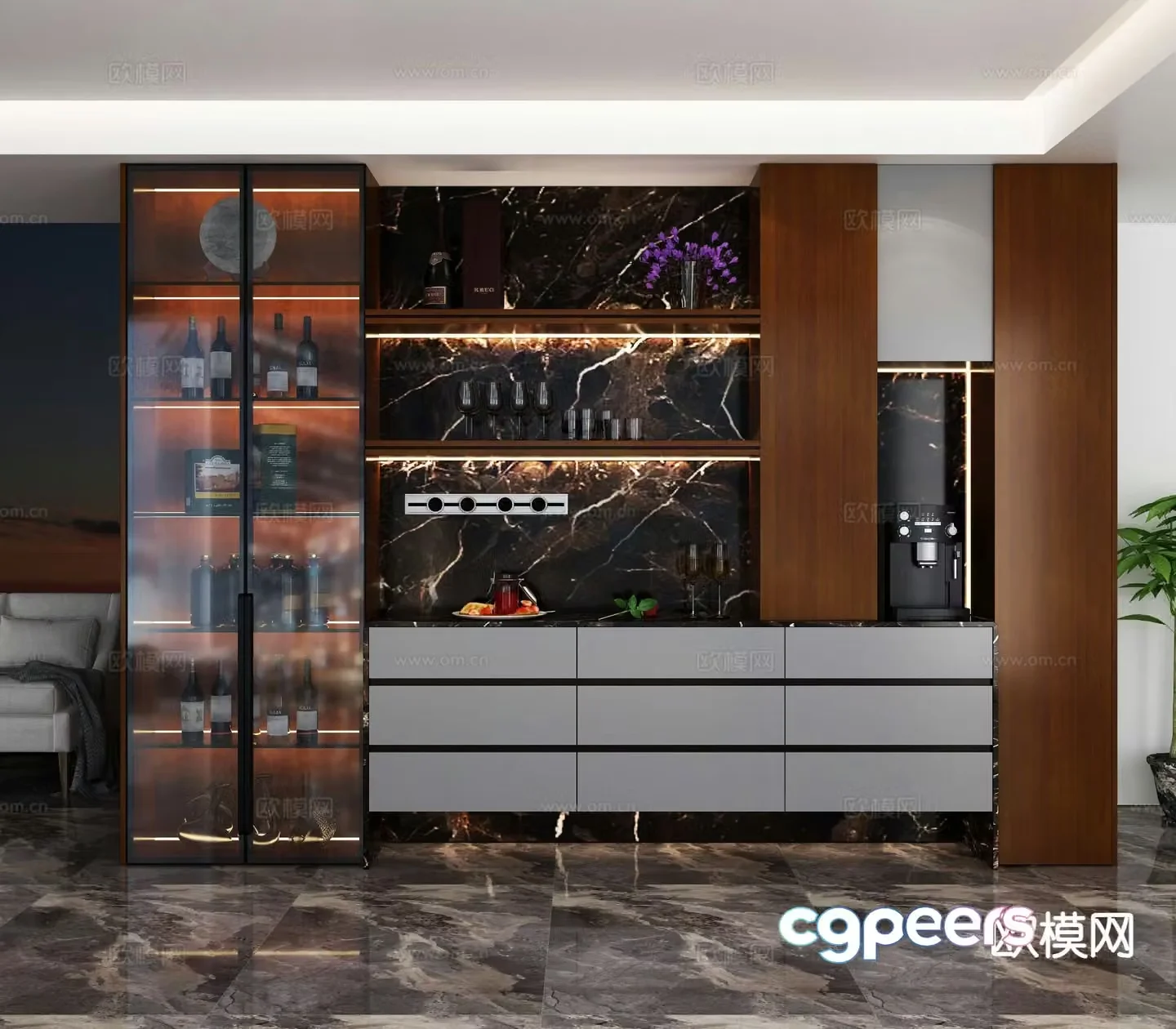 Light luxury wine cabinet sideboard 3D model