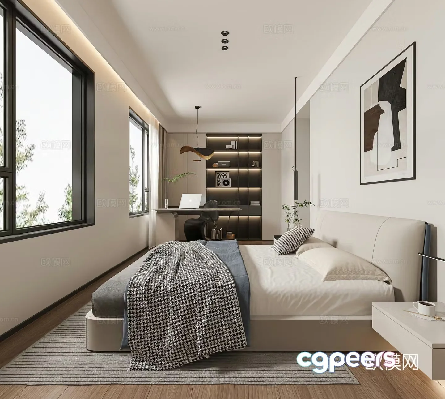 Modern minimalist bedroom study 3d model
