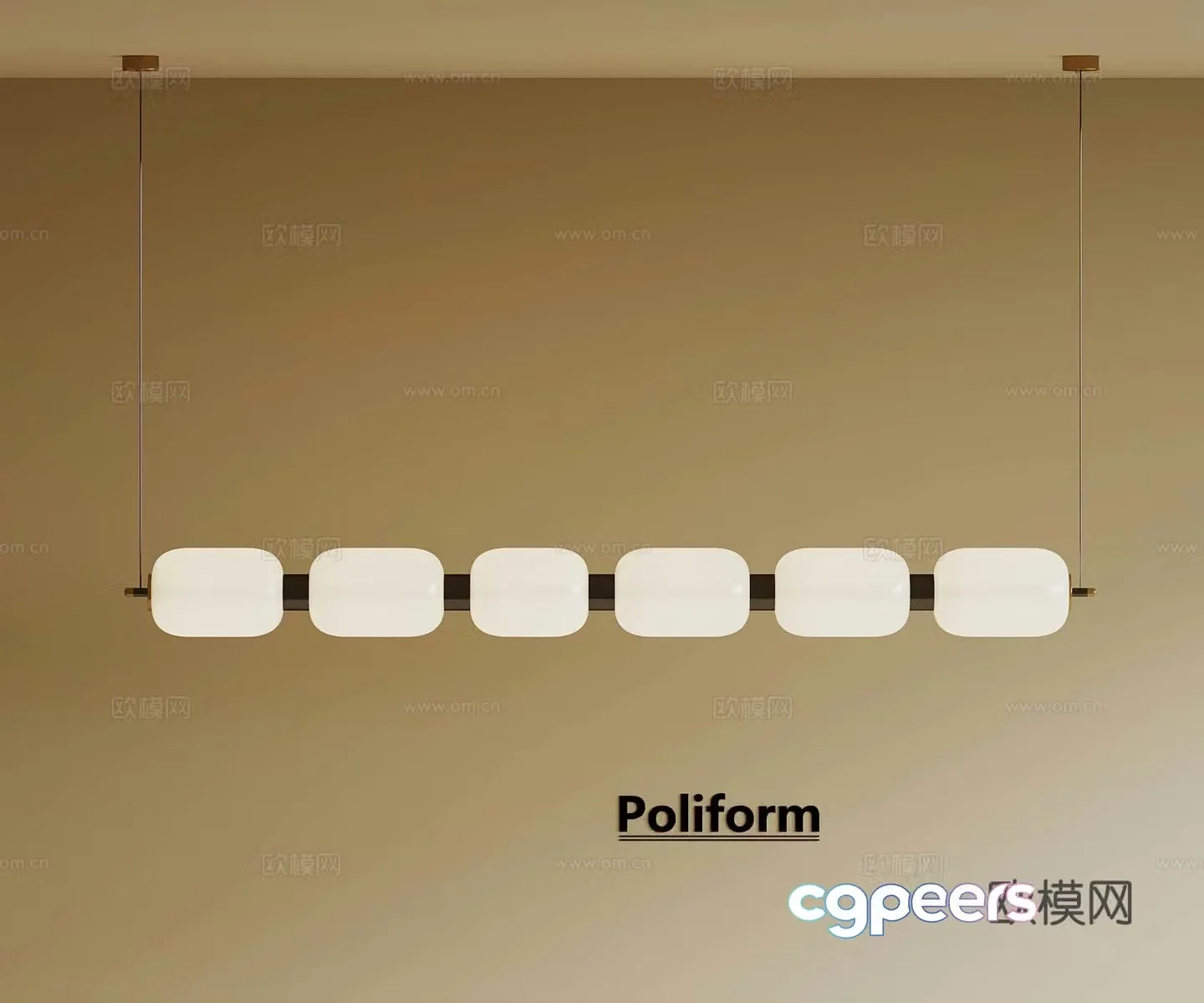 French Cream Style Chandelier Line Light Restaurant Chandelier 3D Model