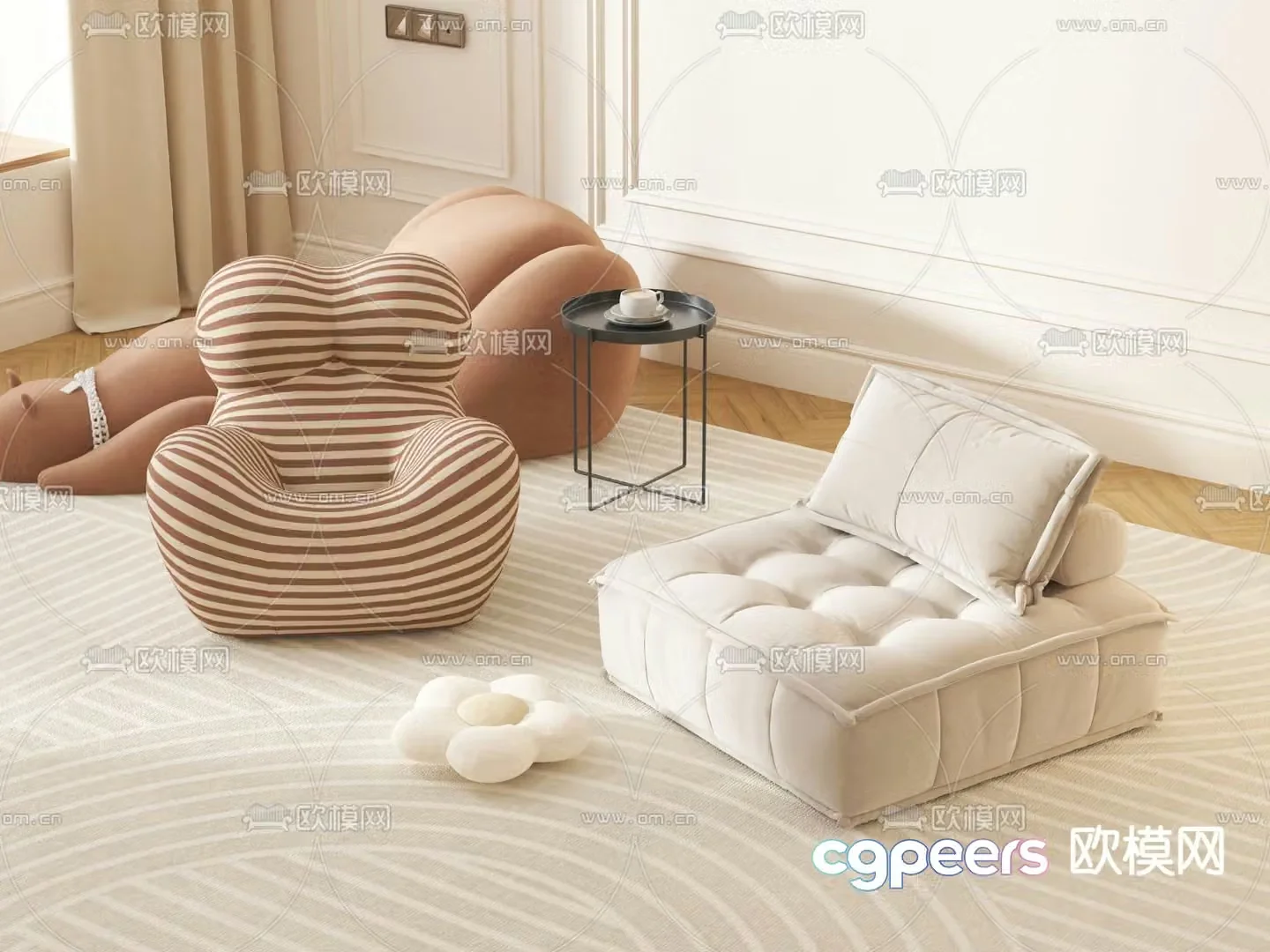 Cream style sofa lazy sofa mother chair 3d model