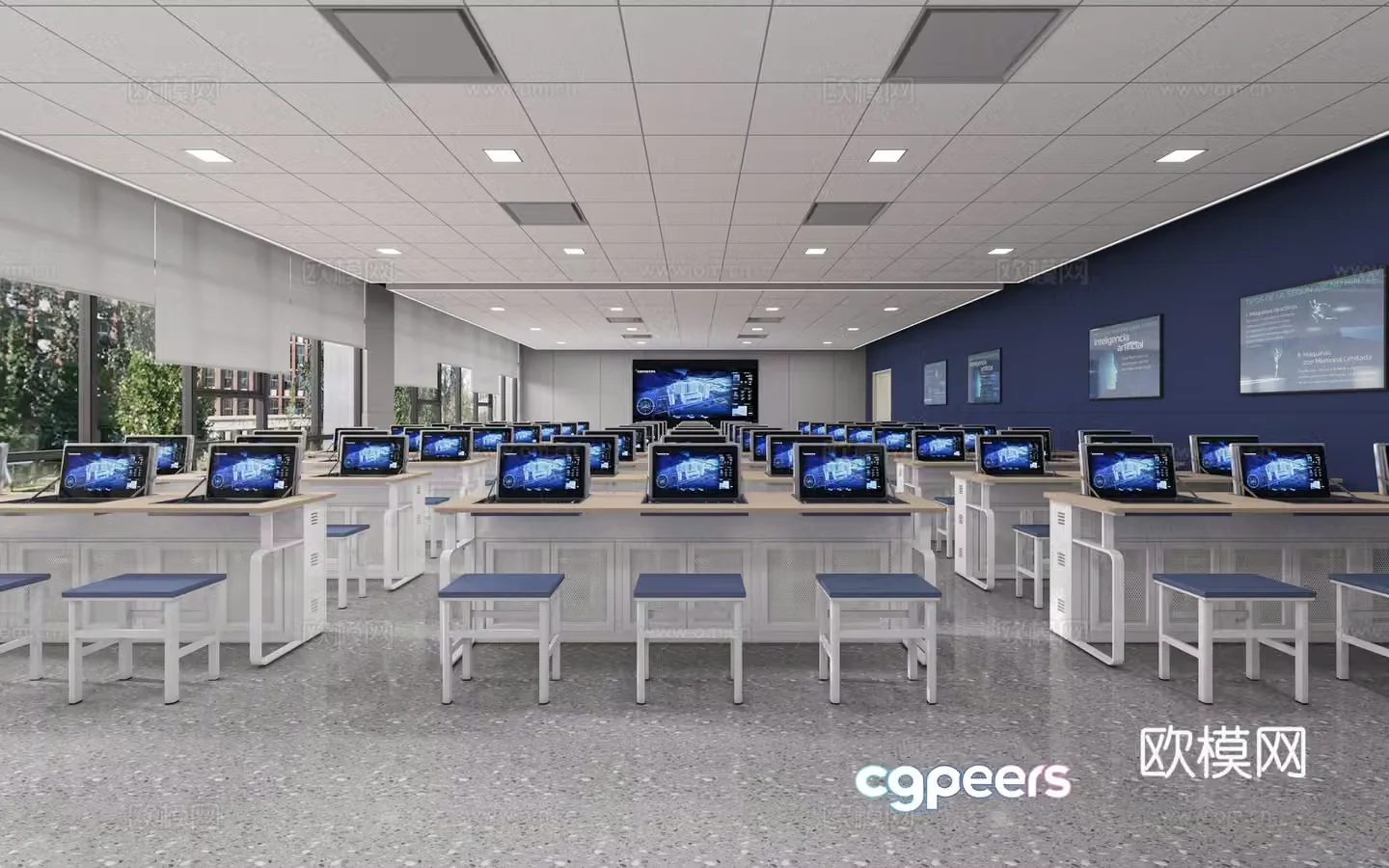 Modern computer classroom 3D model