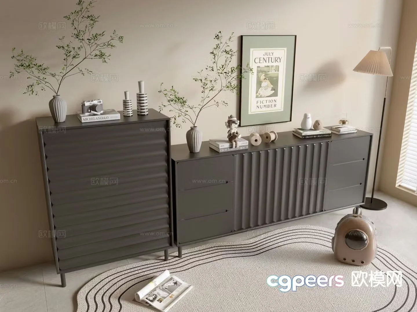 Modern black cabinet entrance cabinet drawer cabinet 3d model
