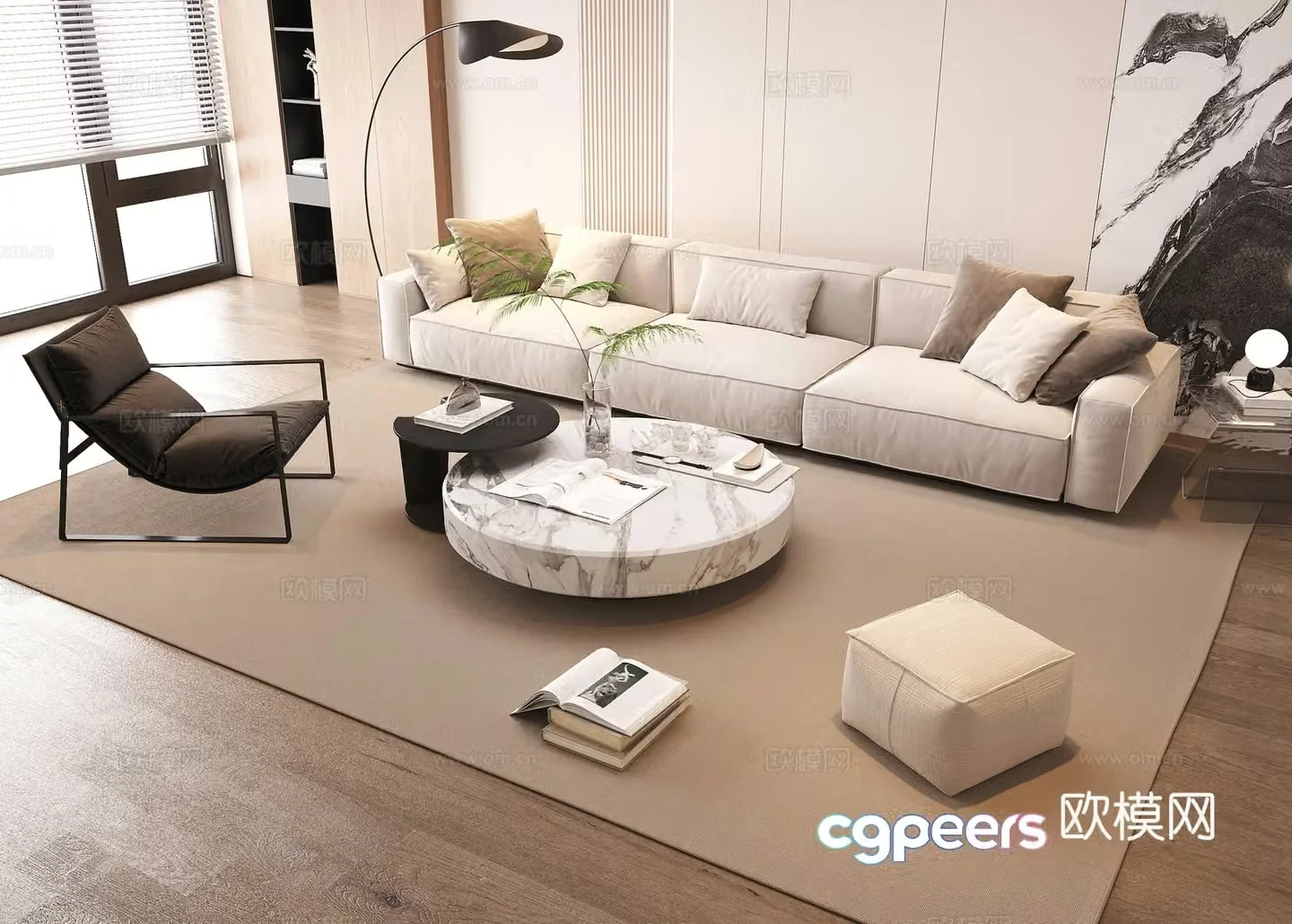 Modern sofa coffee table combination multi-person combination single sofa leisure chair floor lamp carpet 3d model