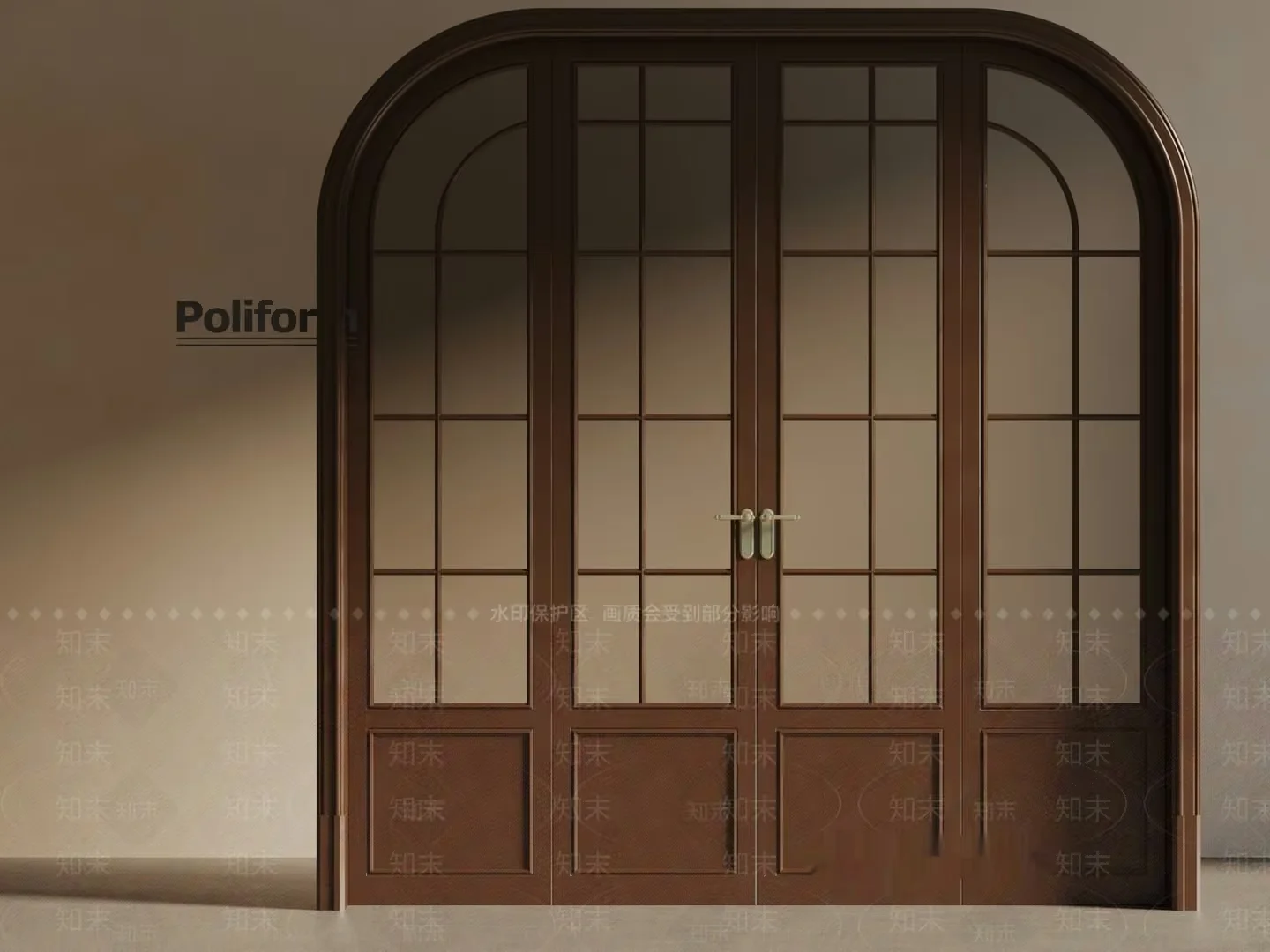 A Large Brown Door With A Glass Panel 3D Model – 23450 – VRAY Render