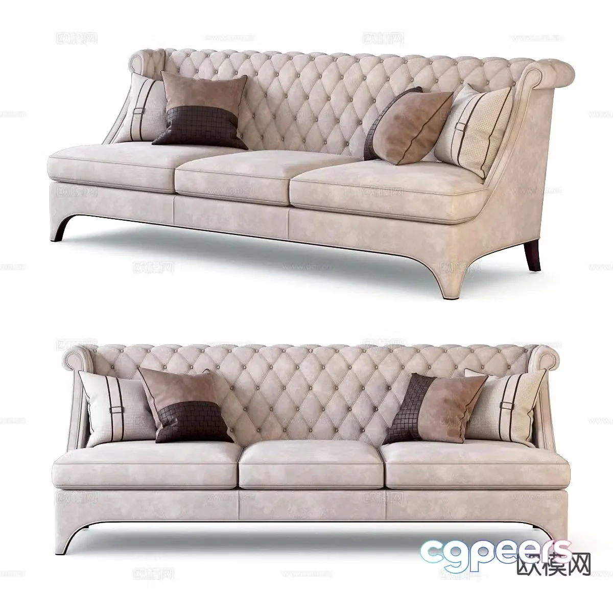 Jane European sofa three-person sofa 3D model