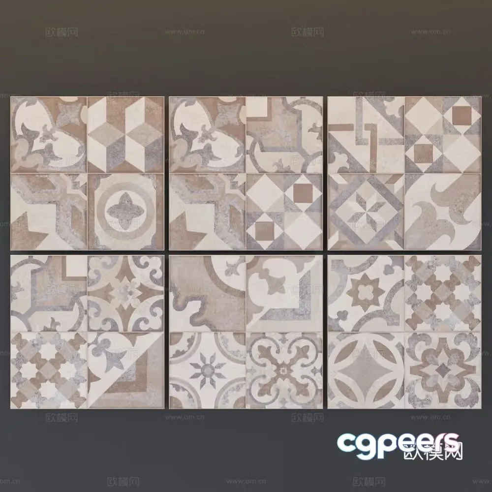 American retro tiles flower tiles antique tiles 3D model