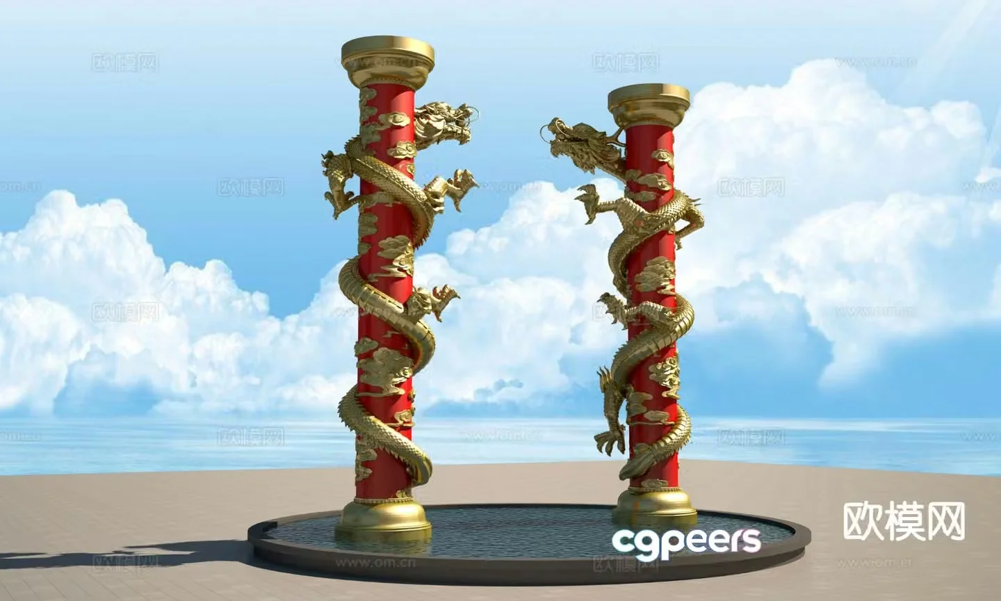 Chinese dragon column sculpture urban sculpture 3D model