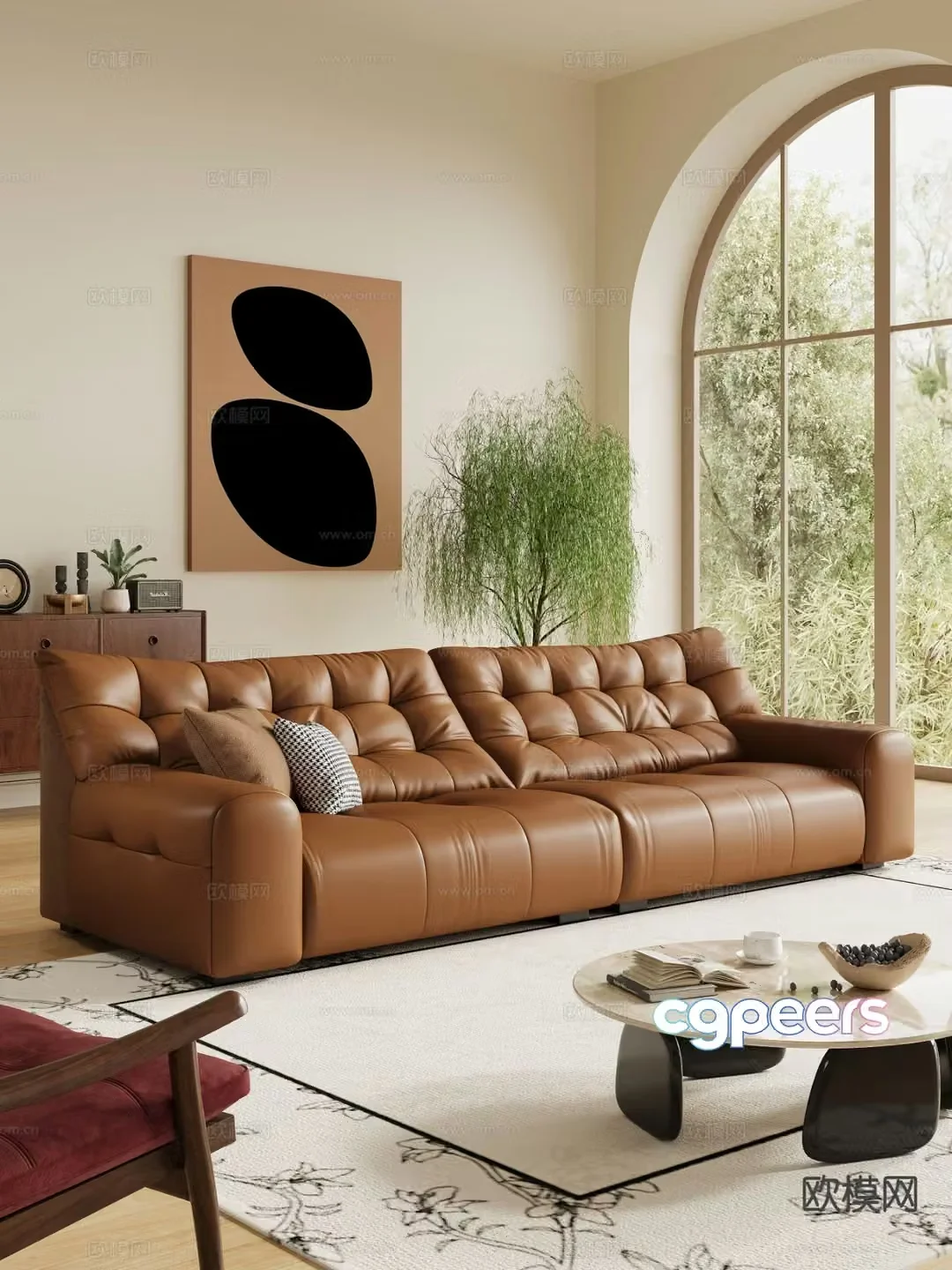 Wabi Sabi Double Sofa Leather Sofa 3D Model