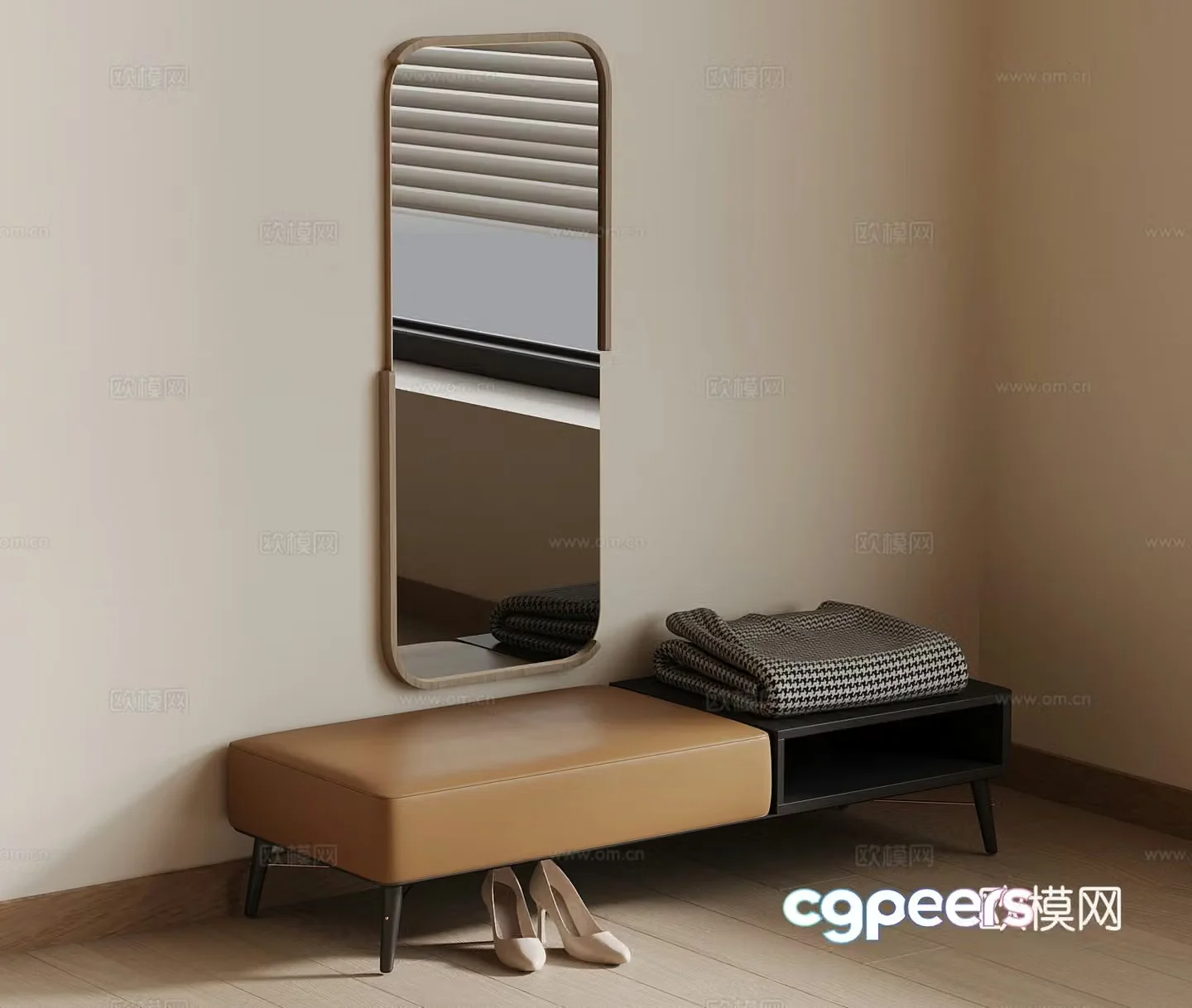 Shoe change stool Modern shoe change stool Clothes change mirror Full body mirror 3D model