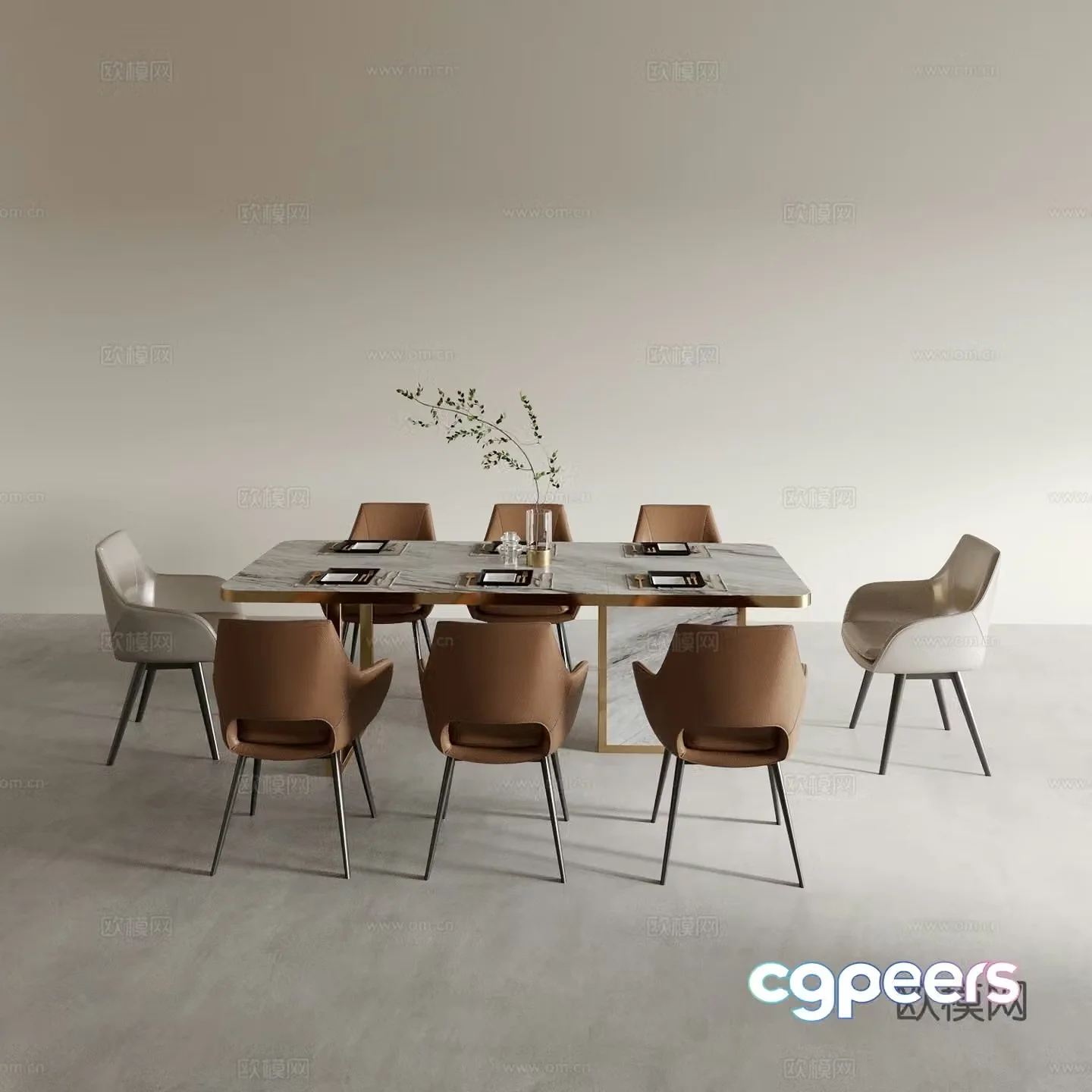 Modern dining table and chairs 3d model