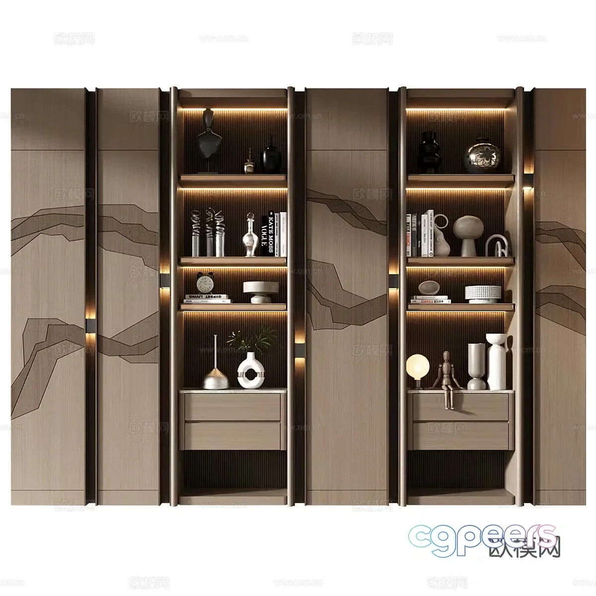 New Chinese style light luxury decorative cabinet bookcase decorative rack 3D model