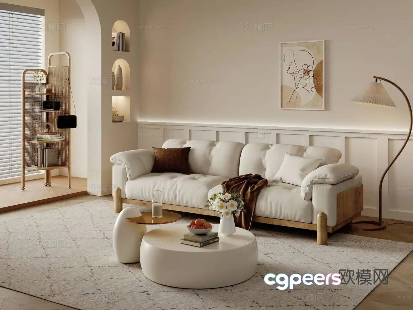 Cream style sofa double sofa 3d model