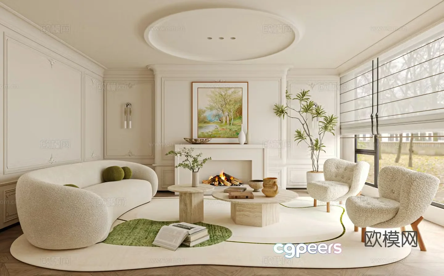 French living room sofa single chair coffee table 3d model