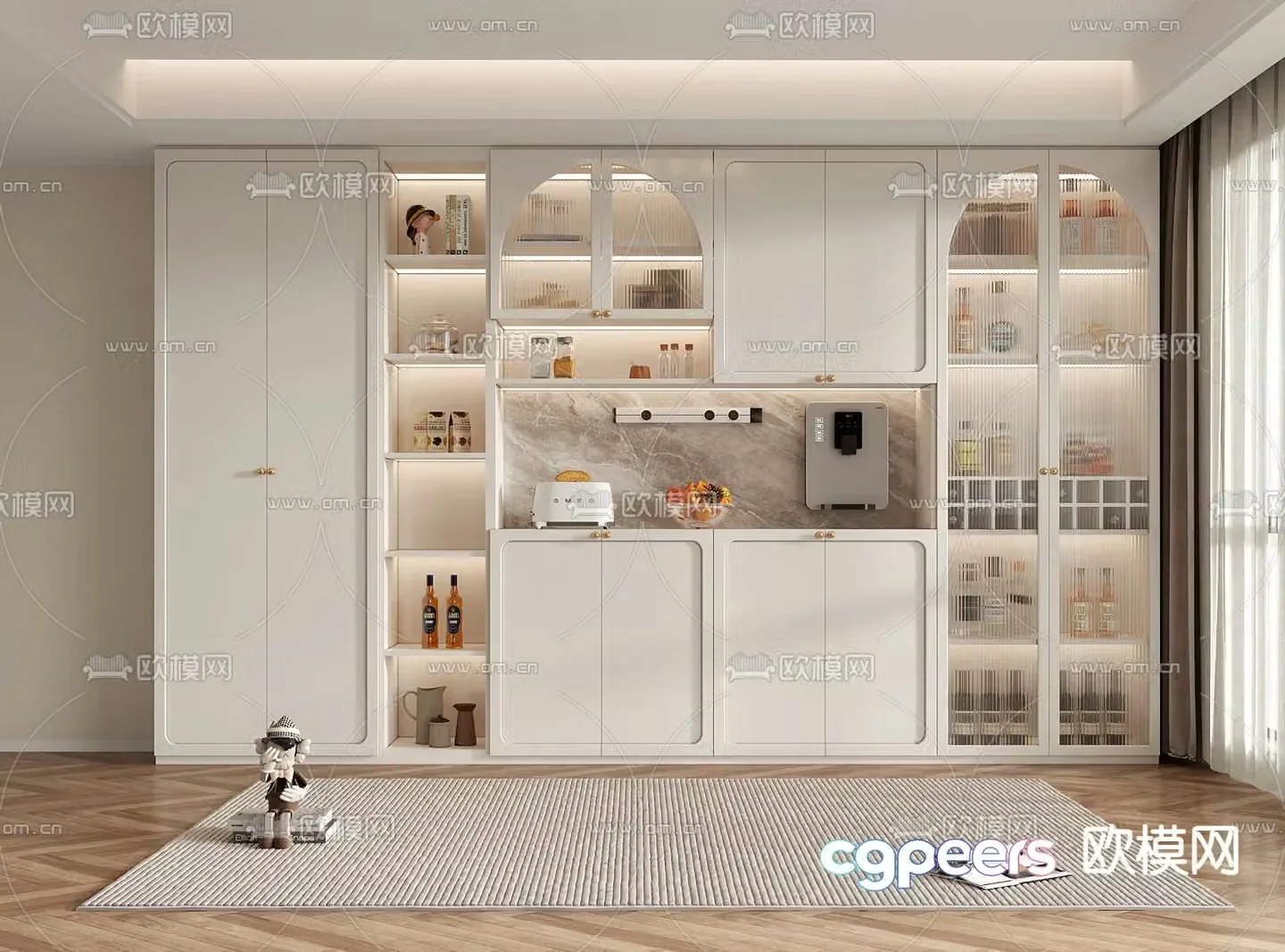 Creamy Wind Wine Cabinet Side Cabinet 3D Model