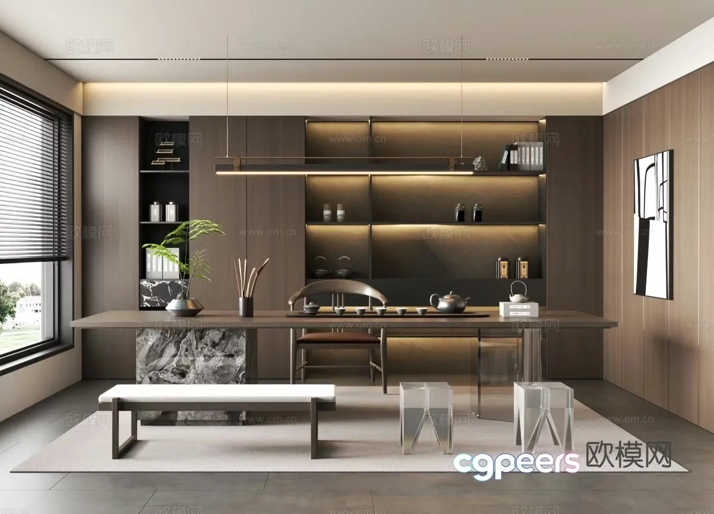 Modern Italian tea room tea room cabinet villa tea room tea table and chair combination tea table tea room jewelry placement 3D model