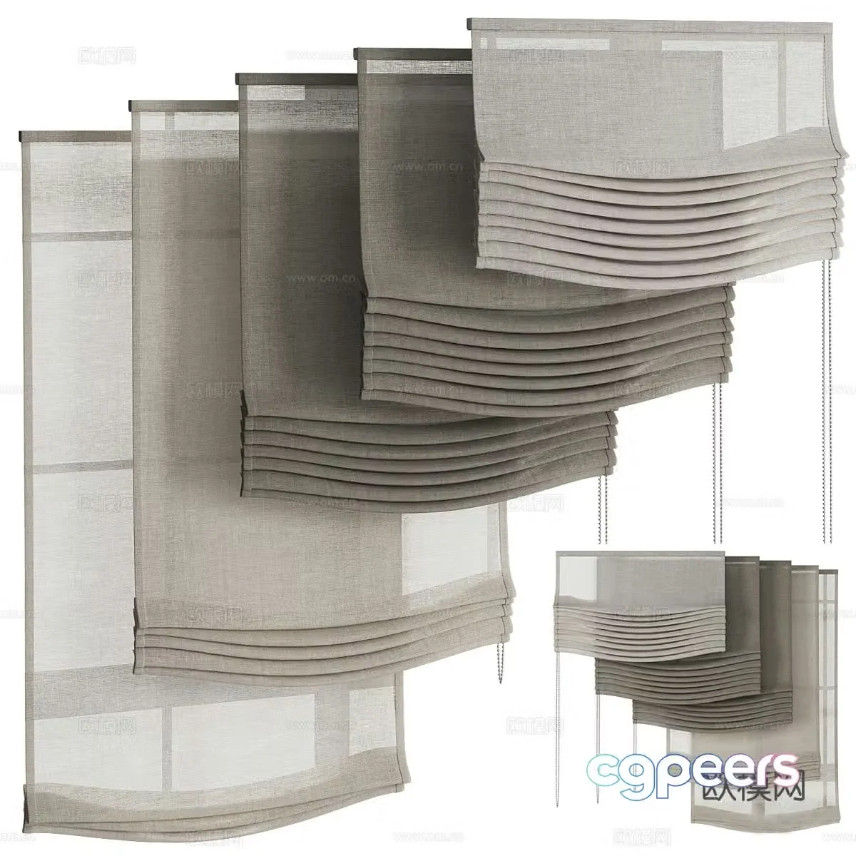 New Chinese curtains cloth curtains roller blinds folding curtains 3D model