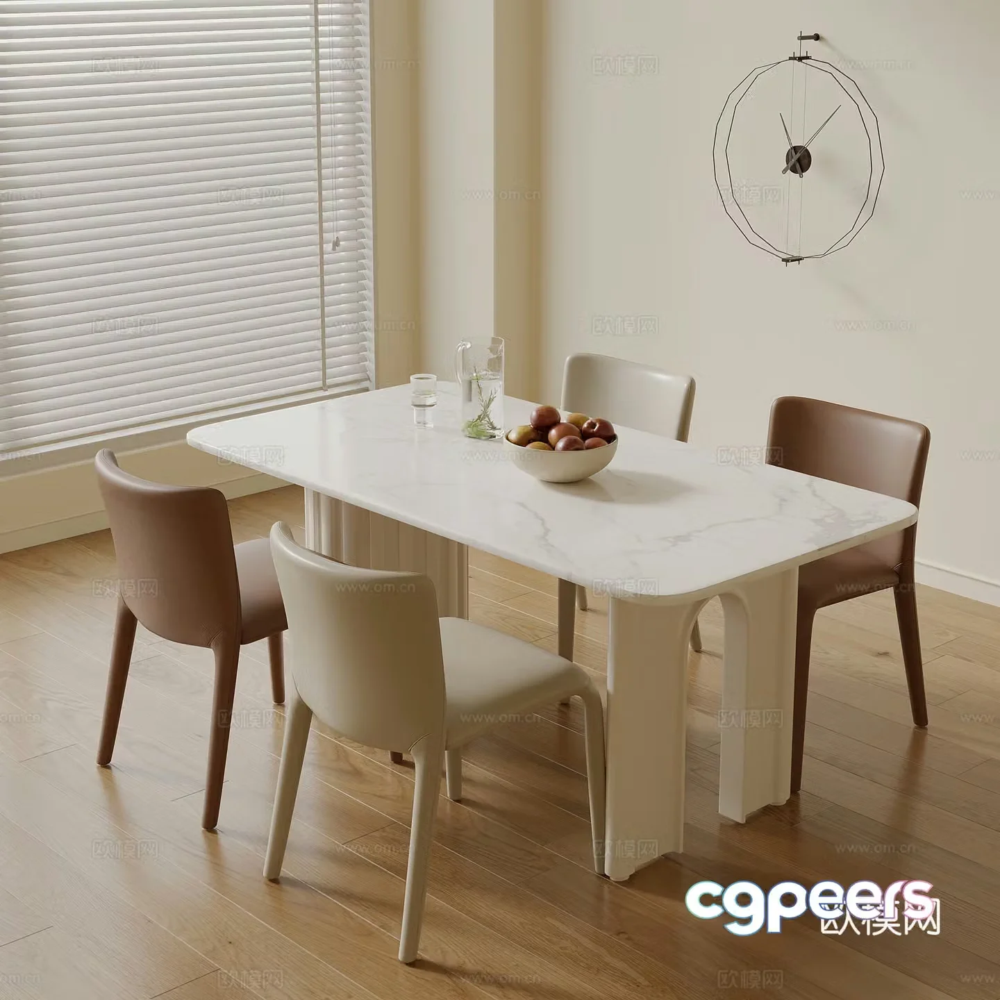 Cream style dining table and chairs 3d model