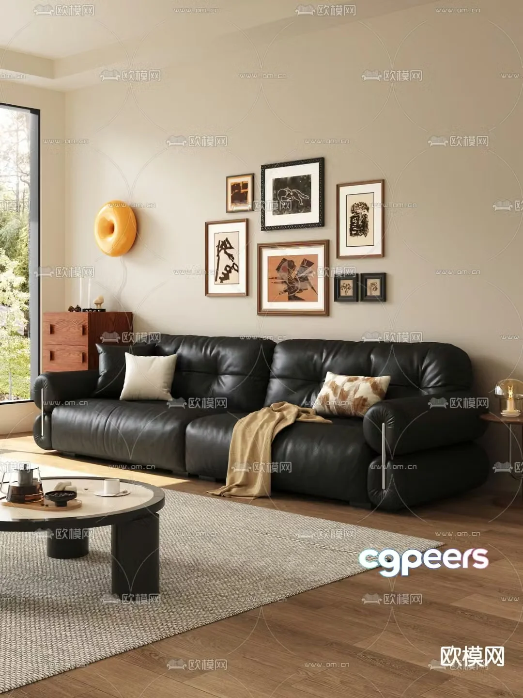 Double sofa leather sofa 3d model