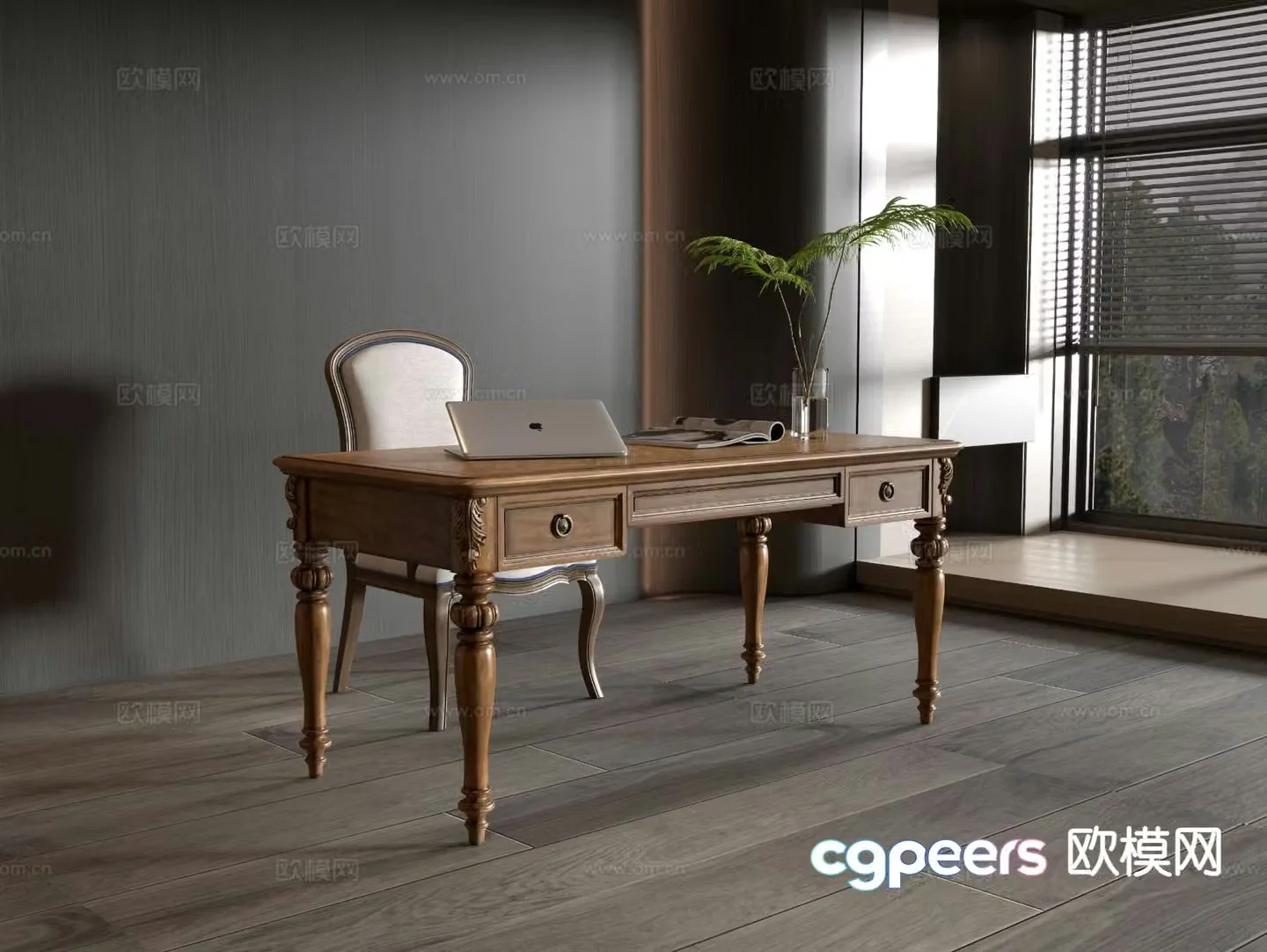 American desk and chair 3d model