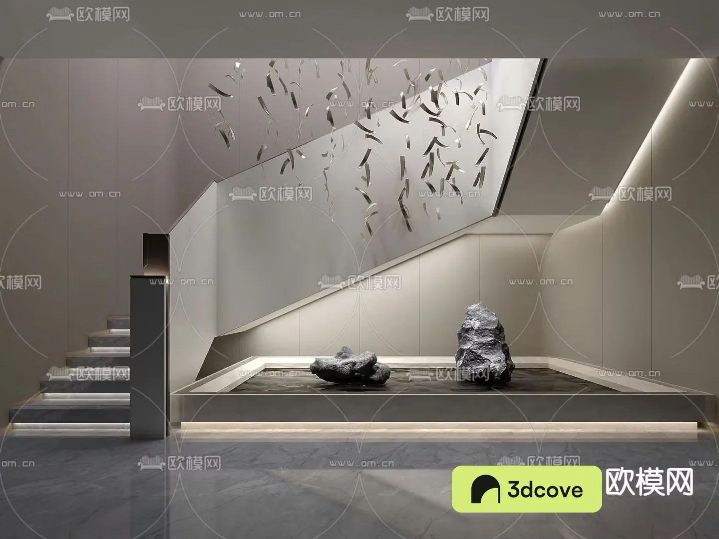 Stairwell landscaping stone water feature sculpture