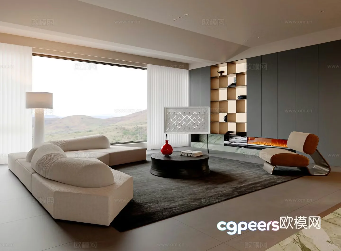 Modern Italian living room sofa and coffee table combination floor lamp leisure chair 3d model