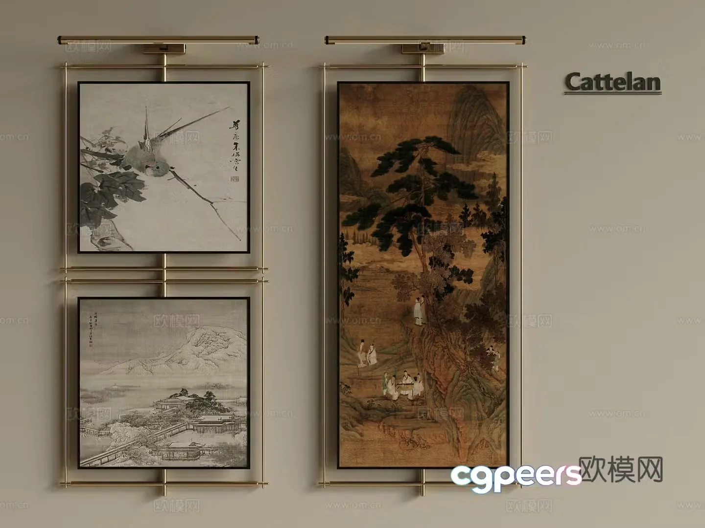 Middle-aged New Chinese Style Hanging Painting Oil Painting Decorative Painting Picture Frame Study Hanging Painting Tea Room Hanging Painting 3D Model