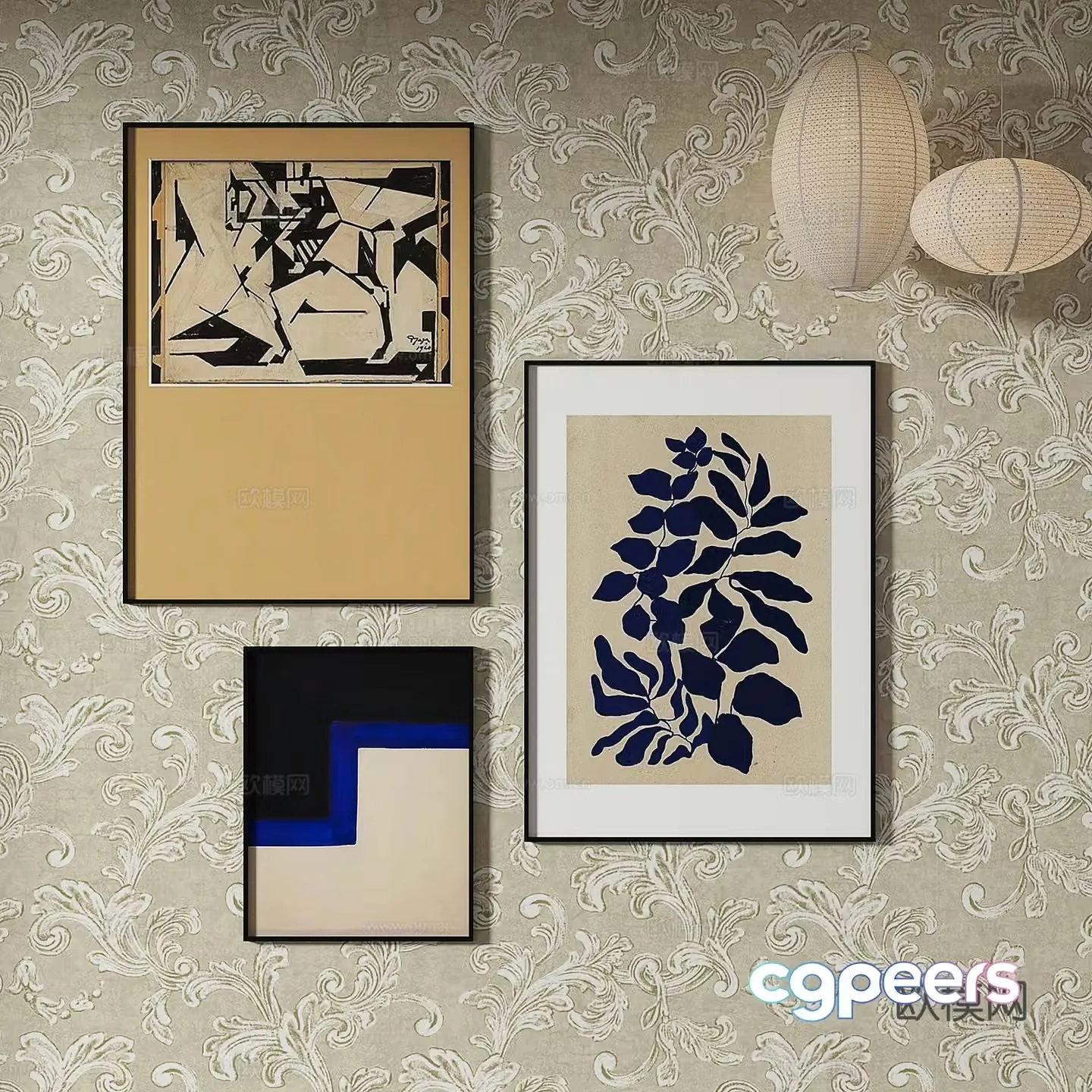 Simple European texture painting decorative painting 3d model