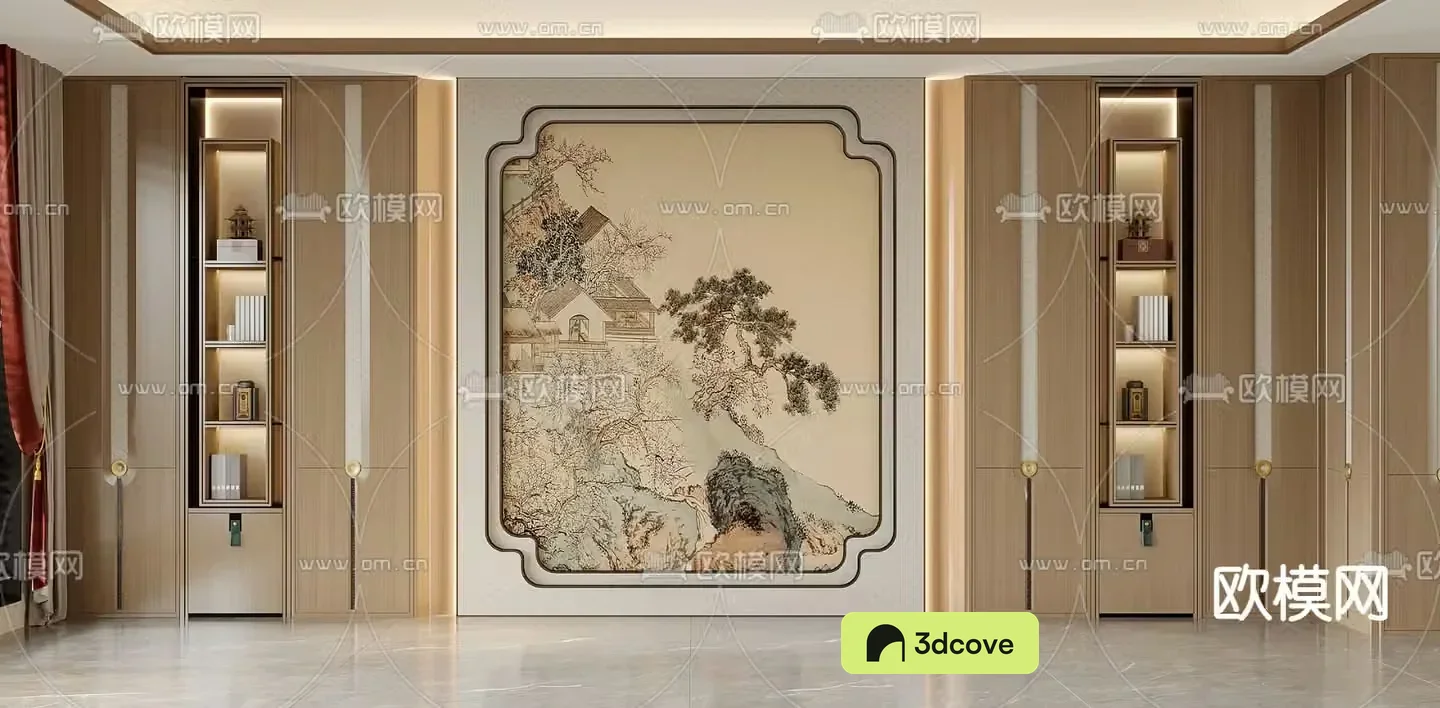 New Chinese style background wall landscape background