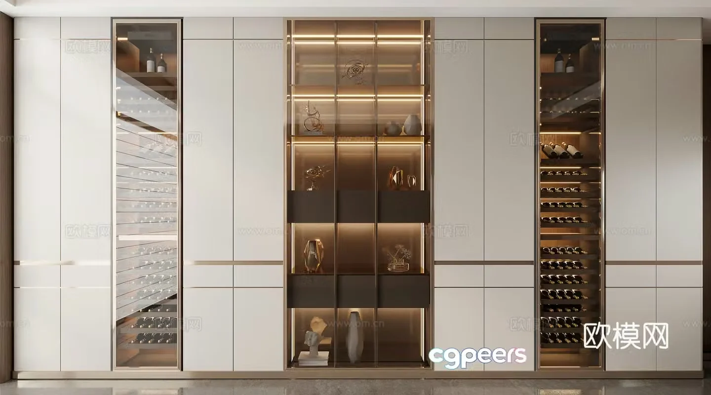 Light luxury glass wine cabinet 3D model