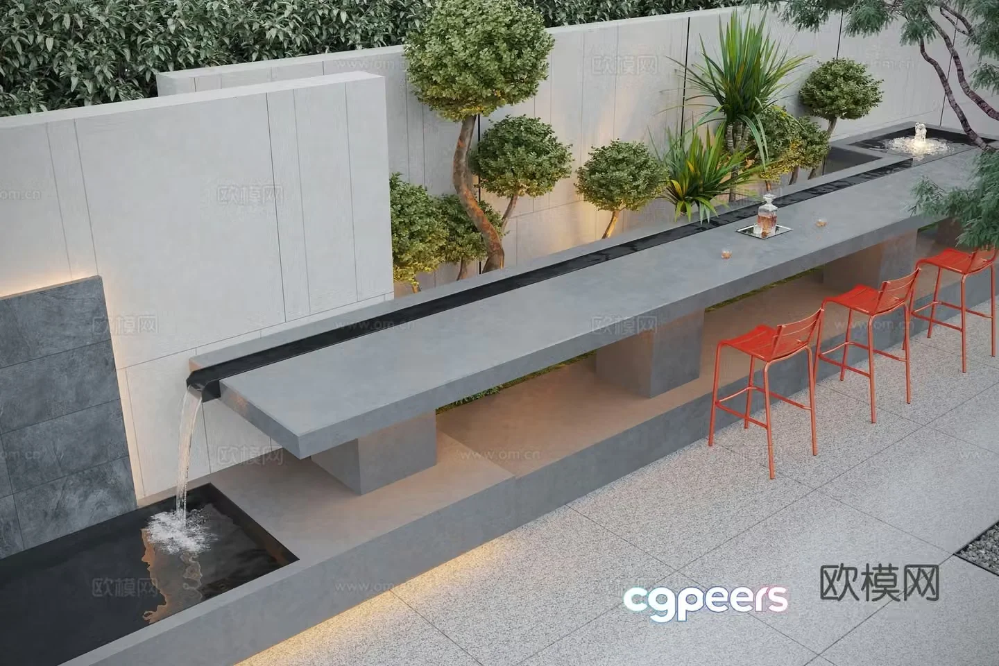 Modern water landscape garden waterscape stacked water pool 3d model
