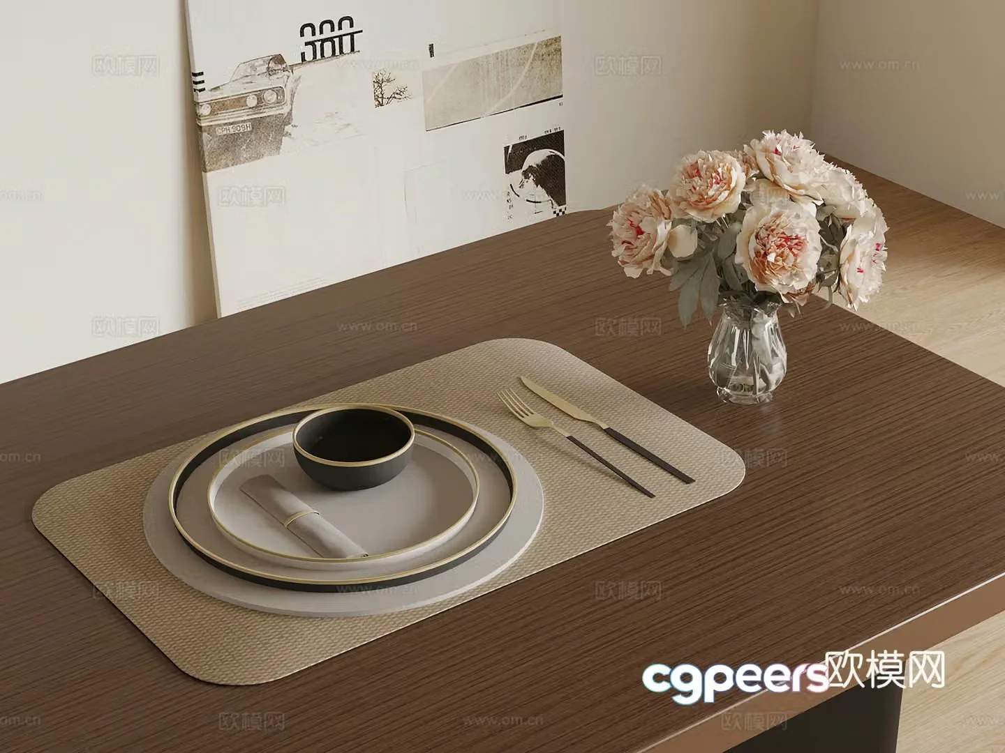Modern Western dining tableware knife and fork 3D model