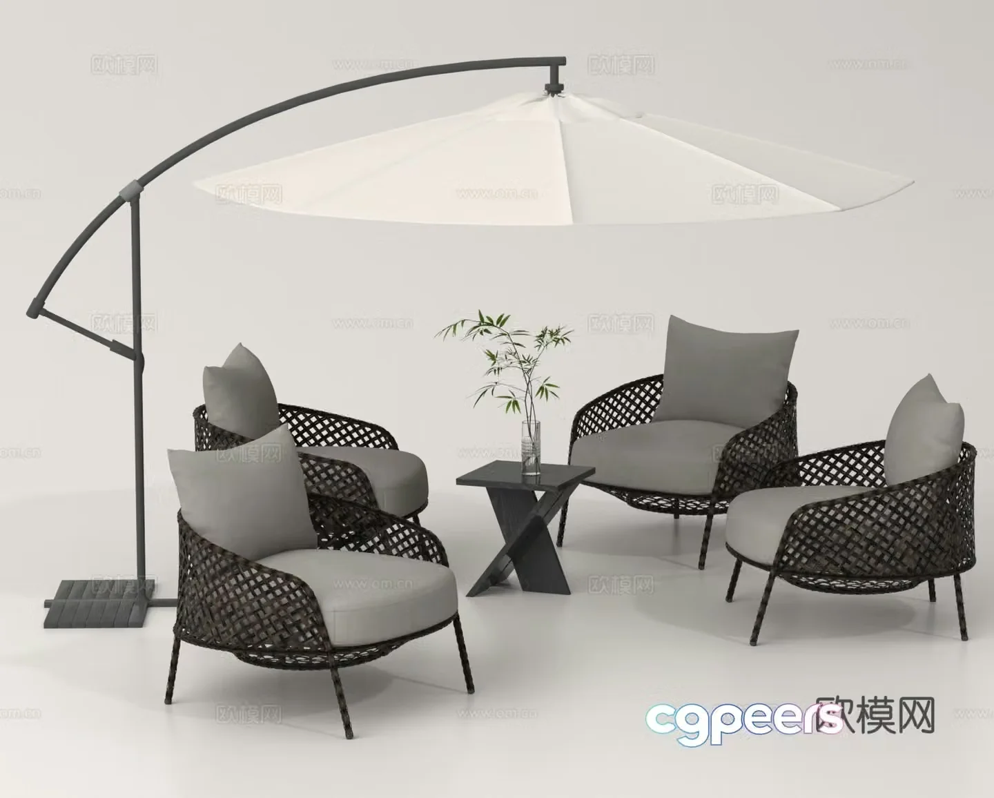 Outdoor sofa leisure table and chair parasol 3d model