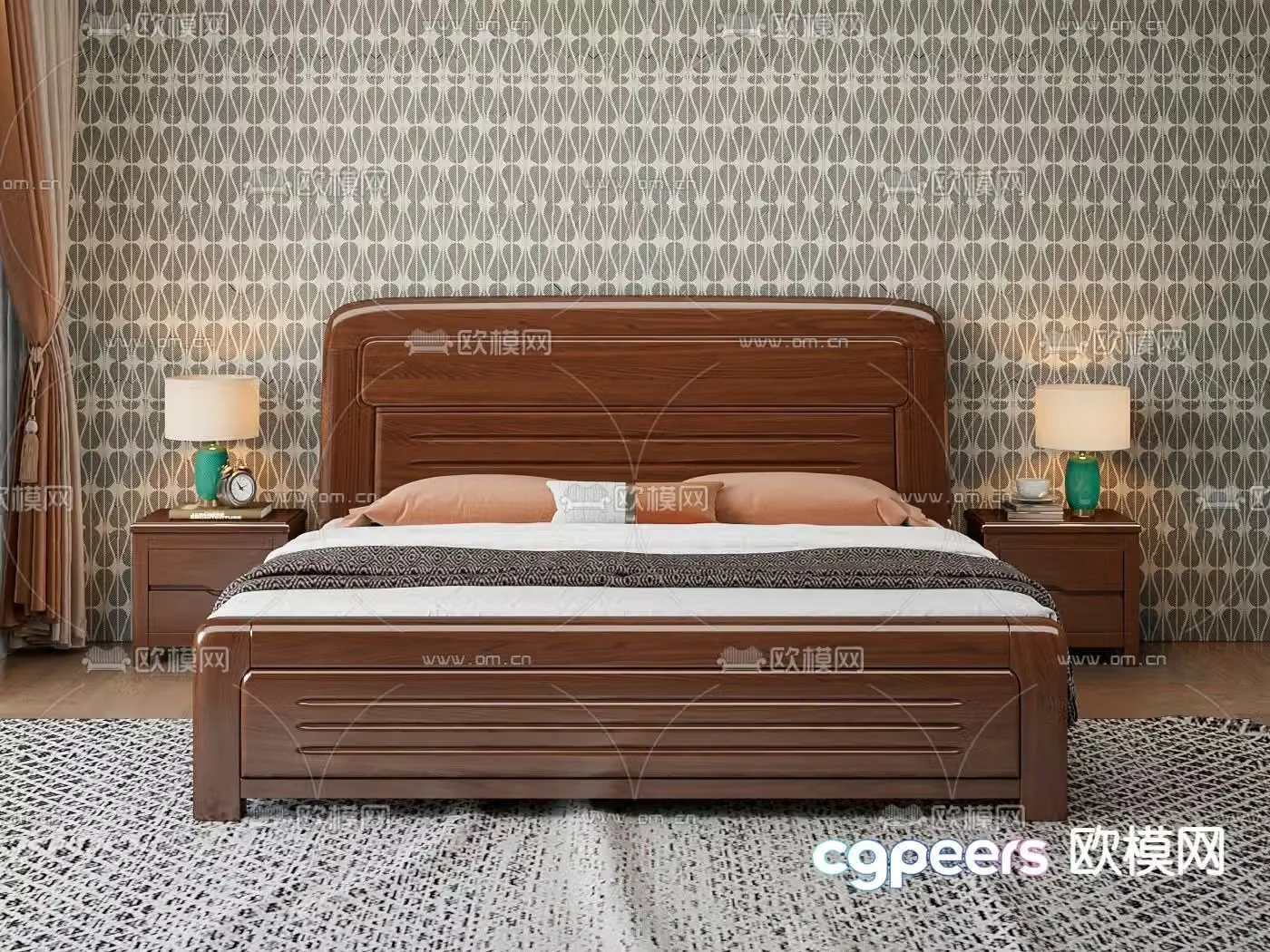 New Chinese style double bed 3d model