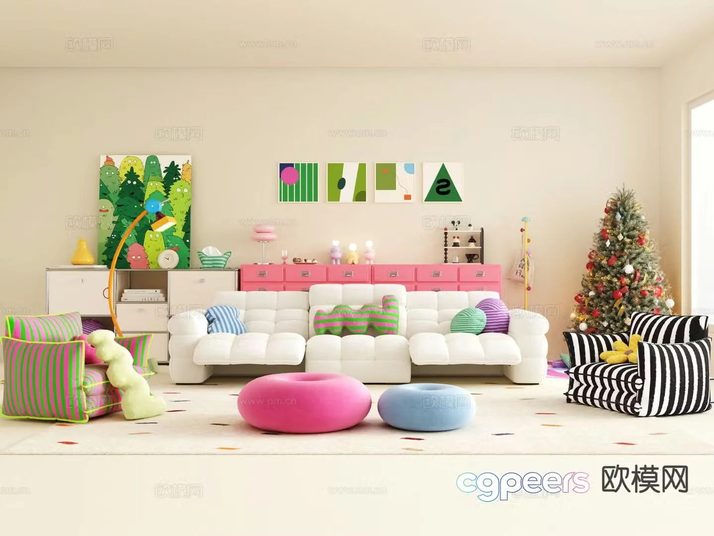 Cream style sofa dopamine modular sofa 3d model