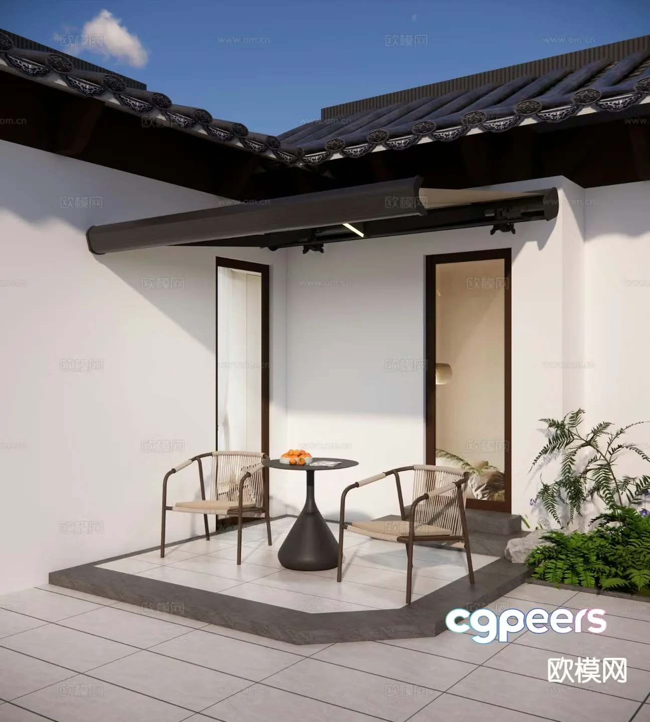 New Chinese style outdoor chair rattan chair table 3d model