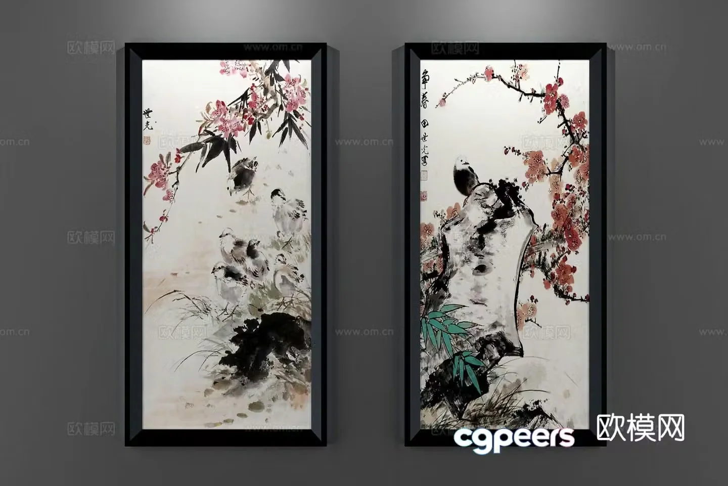 New Chinese style decorative painting ink painting hanging painting 3D model