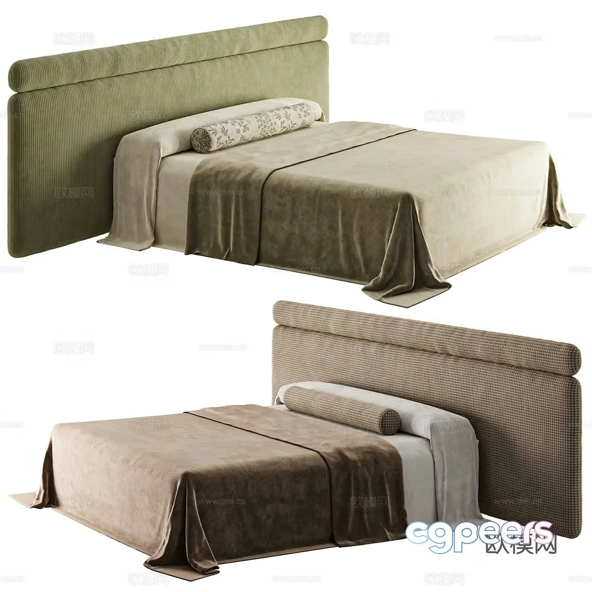 New Chinese style Wasabi fabric double bed 3D model
