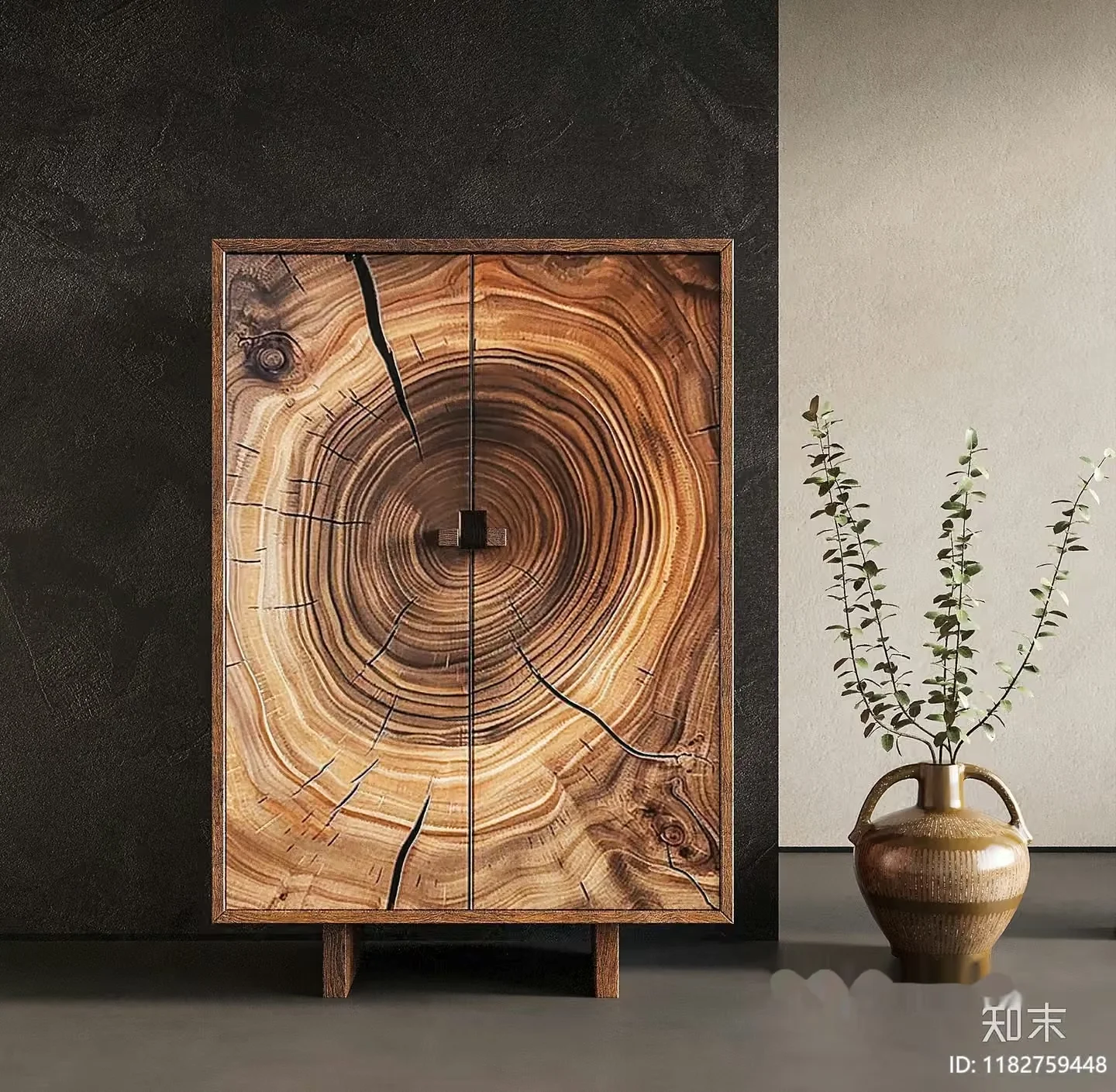 A Wooden Cabinet With A Unique Design 3D Model – 18387 – VRAY Render