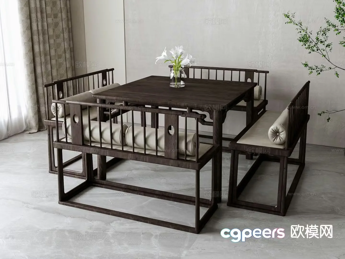 New Chinese dining table and chairs Eight Immortals table 3D model