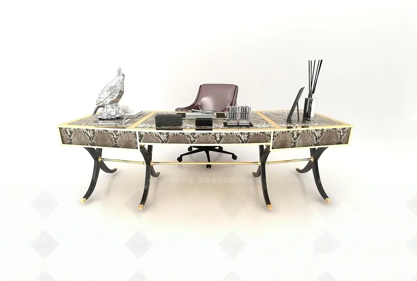 A Large Office Desk With A Snake Skin Pattern 3D Model – 2940 – VRAY Render
