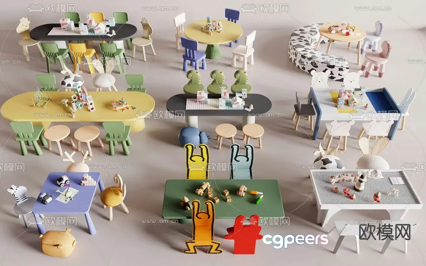 Children’s table and chair building block toy table 3d model