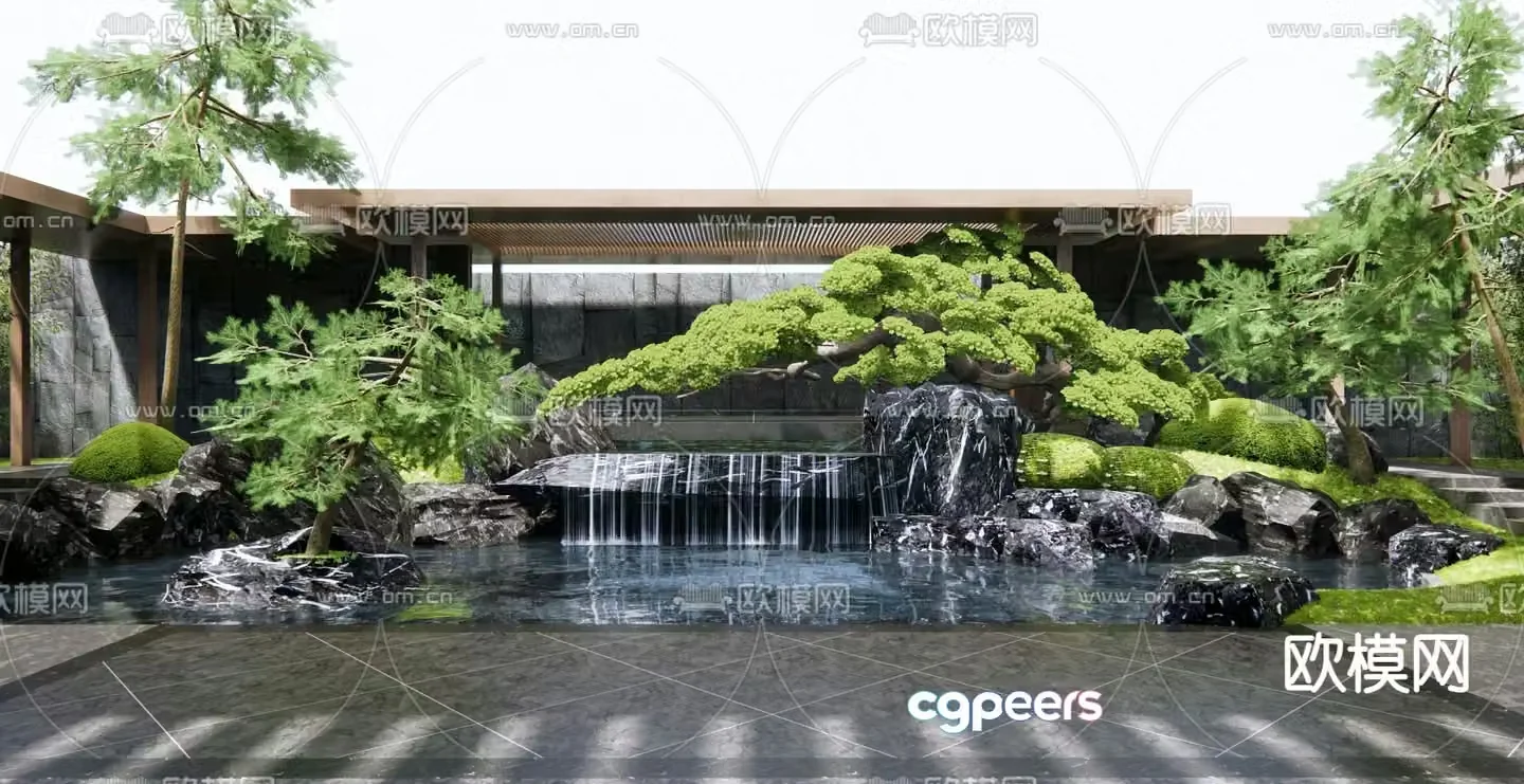Rockery waterscape falling water landscape waterfall flowing water 3D model