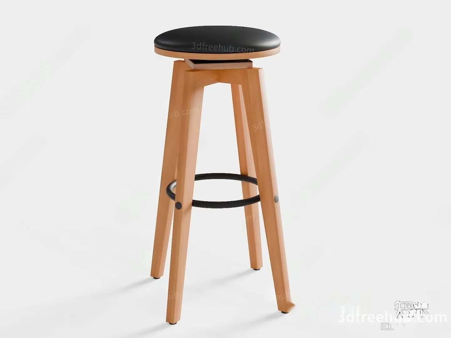 Wooden Stool With Black Seat 3D Model – 4952 – VRAY Render