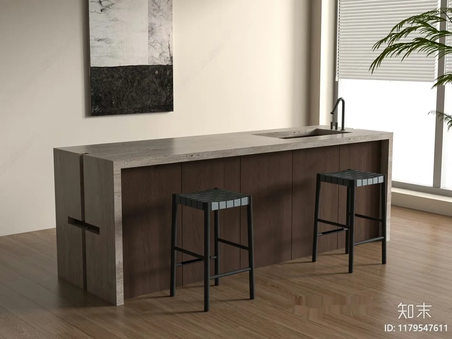 Modern Kitchen Island 3D Model – 8866 – VRAY Render