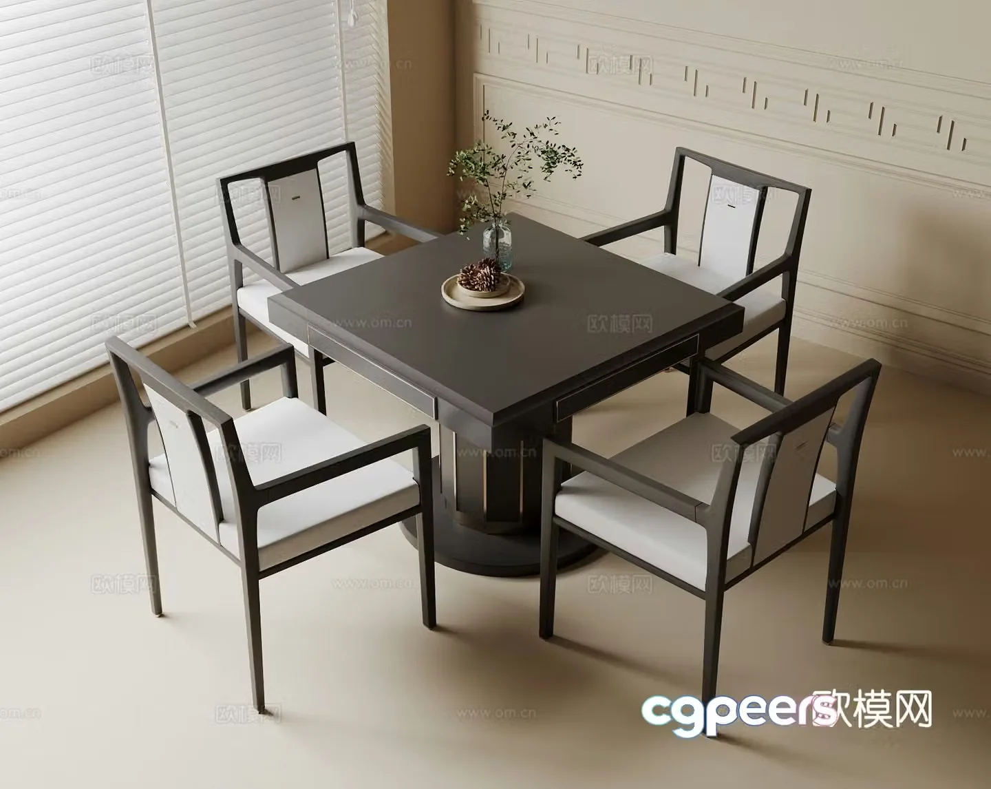 Modern mahjong table and chairs entertainment table 3d model