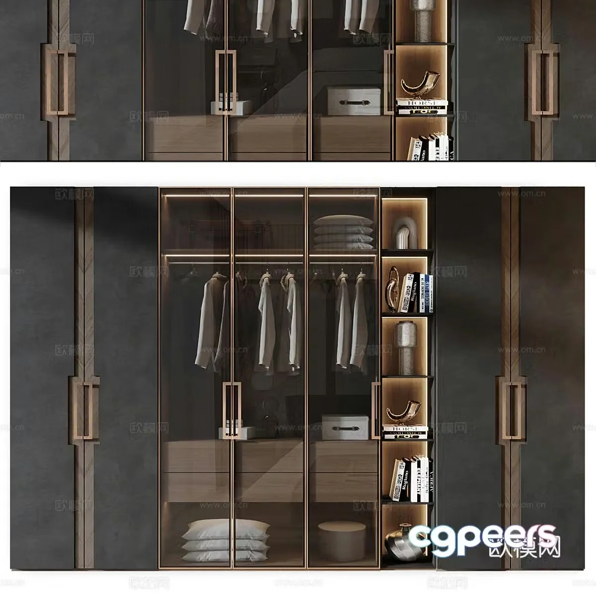 New Chinese style light luxury wardrobe 3D model