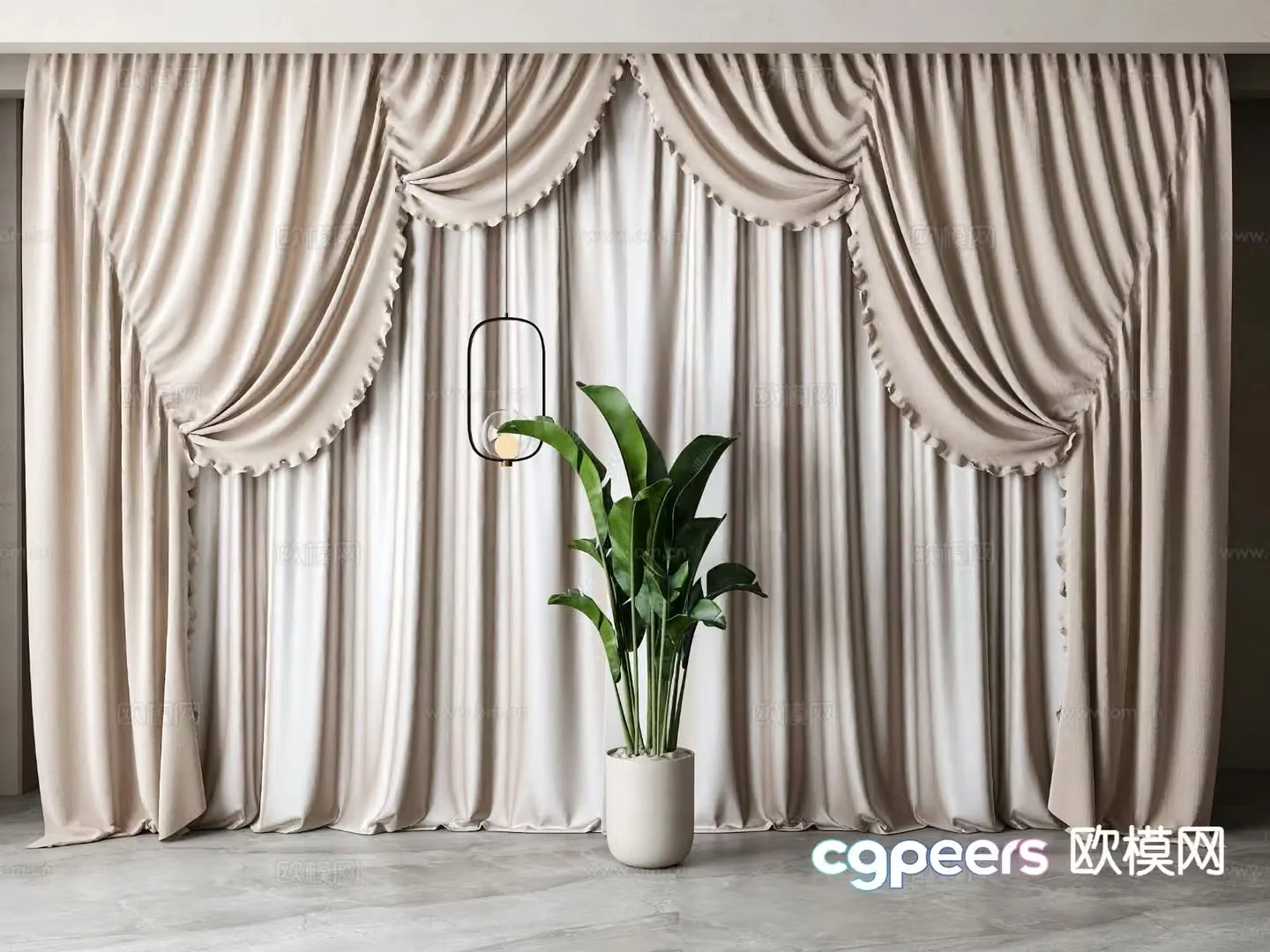 Simple European curtains lace gauze curtain 3d model