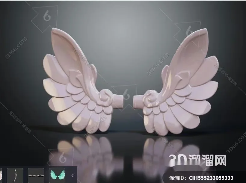 A Pair Of White 3D-Printed Angel Wings 3D Model – 19202 – VRAY Render